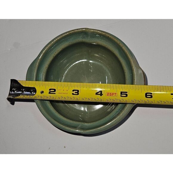 Vintage Brown Glazed Pottery Small Dish Bowl Turquoise Handles & Interior - Picture 6 of 7